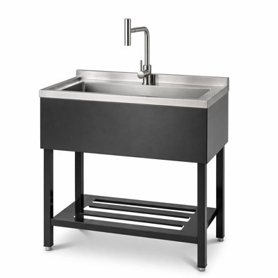 Stainless Steel Utility Sink, Freestanding Laundry Tub with Deep Single Basin and Faucet