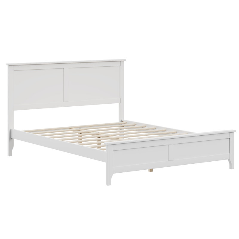 Grand lit plateforme moderne en bois massif avec support de lattes en bois robuste, sans sommier tapissier, blanc