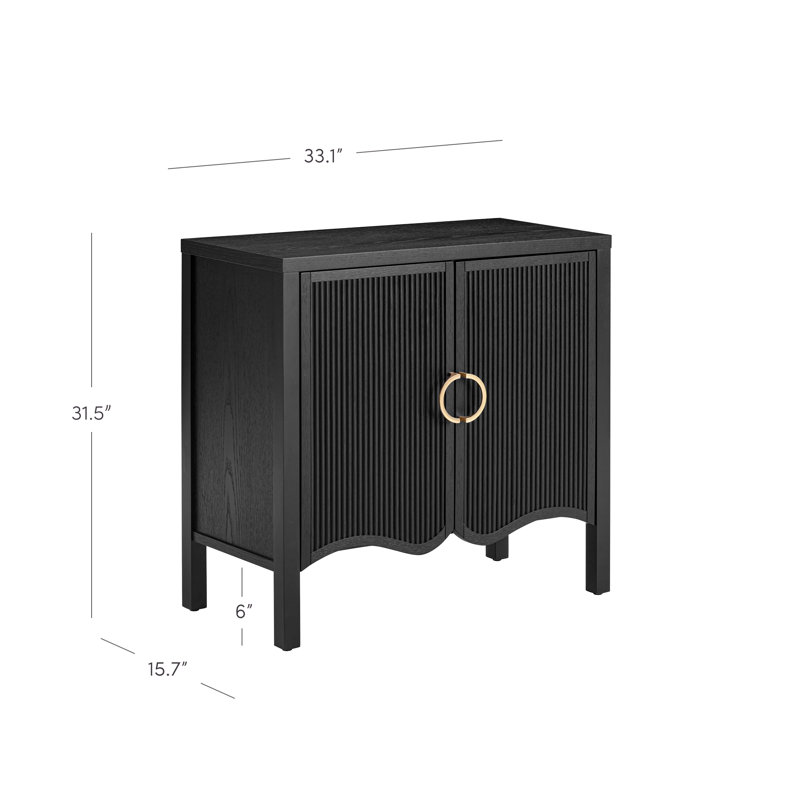 Armoire d'appoint cannelée avec poignée en laiton, Noir, 1