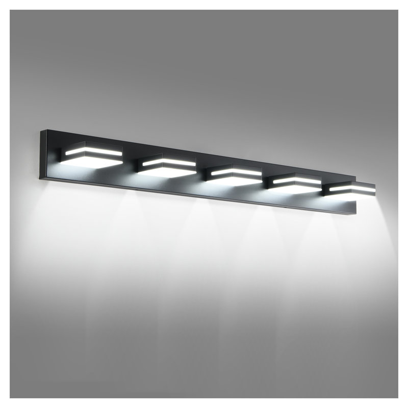 Applique murale de salle de bain moderne à 5 lumières DEL pour salle de bain moderne à miroir noir, éclairage en fer écoénergétique