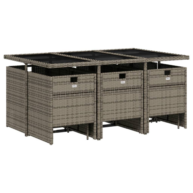 Hokku Designs 11 Piece Patio Dining Set With Cushions Gray Poly Rattan, Blue/Gray