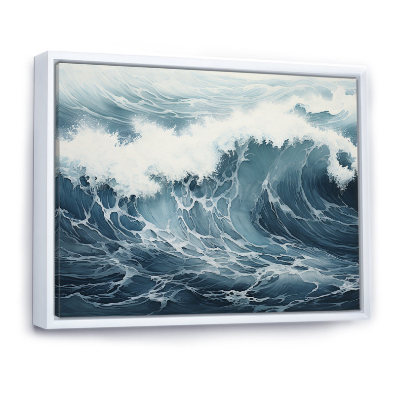 Minimalisme océan tempête I sur toile, Cadre flottant blanc, H 12 po x l 20 po x P 1 po