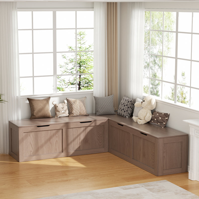 Élégant banc de rangement en L pour coin-repas de cuisine, Gris