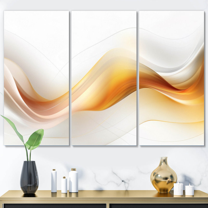 «Gold and White Fractal Tsunami VII», 3 impressions sur toile tendue, H 32 po x l 48 po x P 1 po