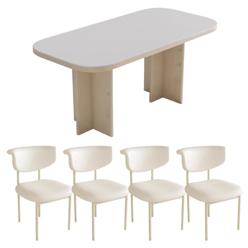 Ensemble de table de salle à manger moderne, simple et pratique, H 29,52 po x L 62,99 po x l 31,49 po, Blanc crémeux / blanc