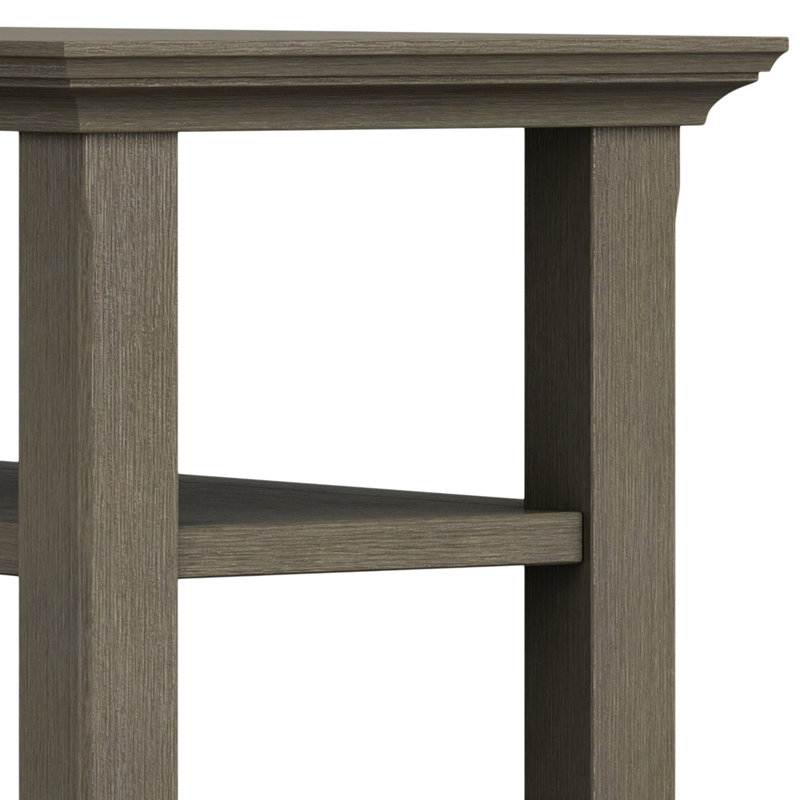 Farmhouse Gray Solid Wood Narrow Side Table with Shelves