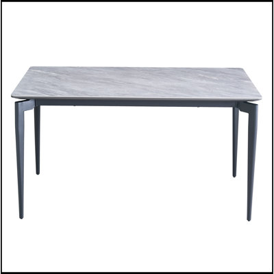 Glossy Rock Table With Black Legs,Sintered Stone Dining Table,Family Dining Table For 6-8 People