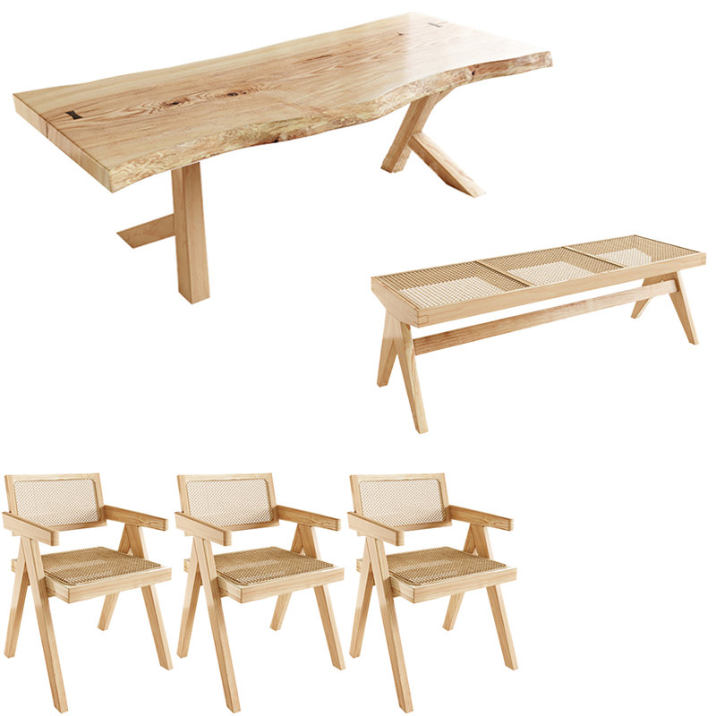 Modern simple rectangular solid wood table set