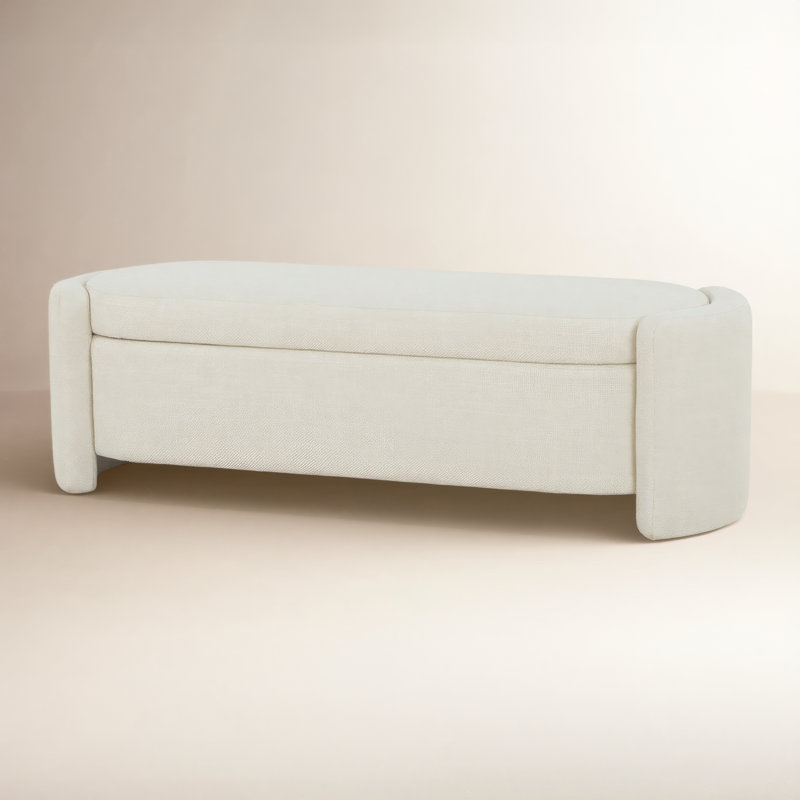 Mizel 62" Upholstered Storage Bench, Luxe Cream Basketweave