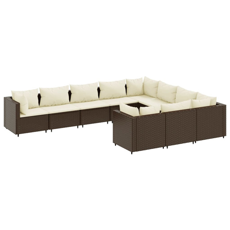  Ensemble de canapé de patio modulaire en rotin PE brun et blanc crème, Blanc, crème, Brun