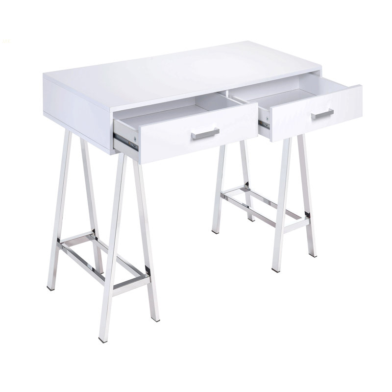 White High Gloss And Chrome Writing Desk With USB Port, White