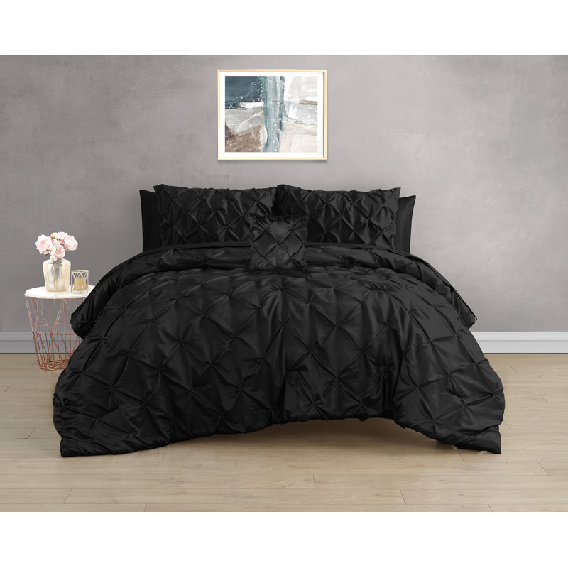  Ensemble d'édredon en satin matelassé 8 pièces, Édredon très grand + 7 pièces supplémentaires, Noir, noir, noir, noir