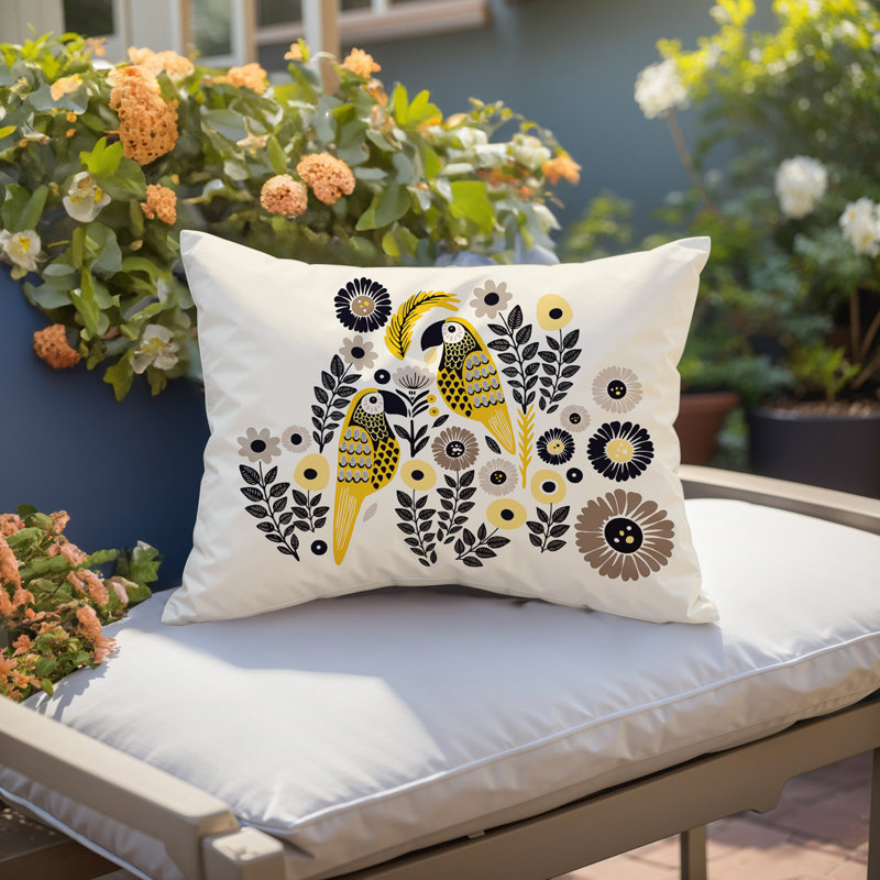Coussin lombaire réversible intérieur / extérieur Pipo Parrot, Rectangulaire H 14 po x l 20 po, Jaune