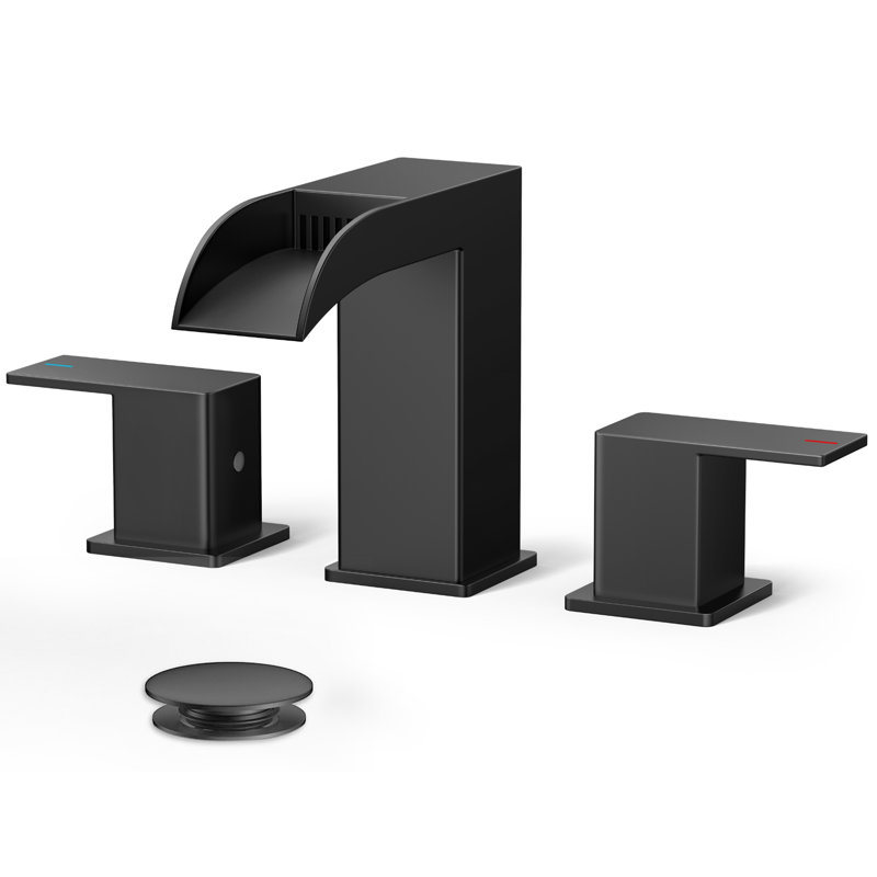 Robinet pour salle de bain à 3 trous et 2 poignées avec ensemble de bonde Waterfall, Noir mat, 1.2