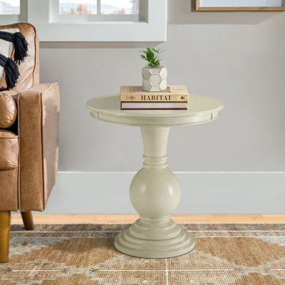 Antique White Side Table With Pedestal Base Compact Accent For Home Use