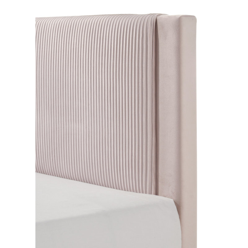 Lit simple contemporain rose simple avec tête de lit tapissier et cadre à profil bas pour la chambre à coucher, Lit simple