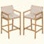 Ensemble de 2 tabourets d'extérieur en bois d'acacia avec osier tissé et coussin intégré, ensemble de 2 tabourets de patio à finition teck