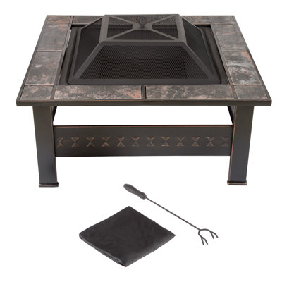 Ellett Fire Pit - 32-Inch Outdoor Firepit Table with Screen, Cover, and Poker - Outdoor Fire Pits for Backyard, Deck, Patio, or Porch by Pure Garden