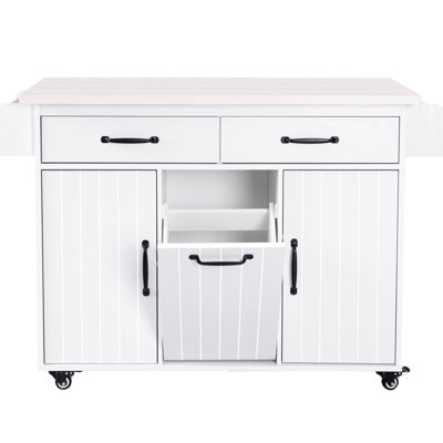 Kitchen Island With Drop Leaf, Trash Can Holder, Spice Rack, Towel Adjustable Shelf, White Look Cart Storage, Leaf Surface, Bar, Removable Shelves, Look,