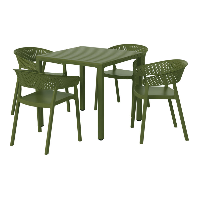 4-Person Outdoor Square Dining Set, Green