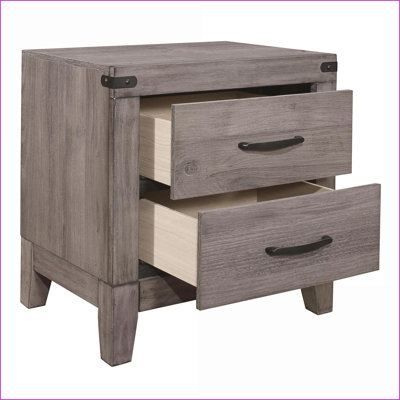 Brownish Gray 2-Drawer Nightstand with Melamine &amp; Dark Metal Hardware