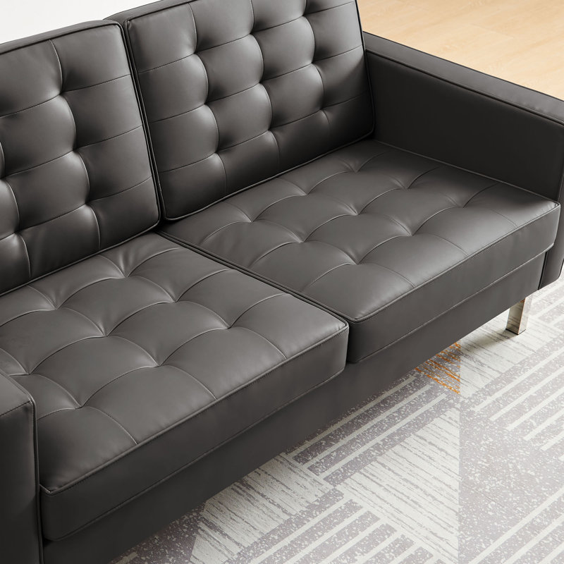 Loft Tufted Vegan Leather Loveseat, Faux Leather Gray