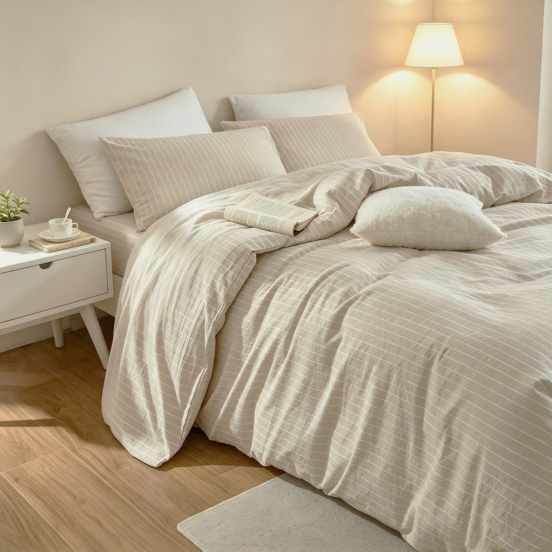 Ensemble de housse de couette rayé 100% coton lavé DONEUS