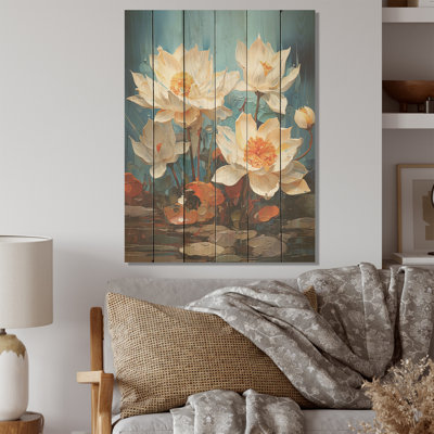 A Burst Of White And Orange Daffodils Bloom  Daffodils Wood Wall Art On Natural Pine Wood