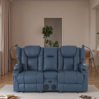 Reclining Loveseat, Leather Double Recliner Sofa With Side Pocket, zero clearance recliner  Loveseat Recliner For Living Room, RV, Home Theater