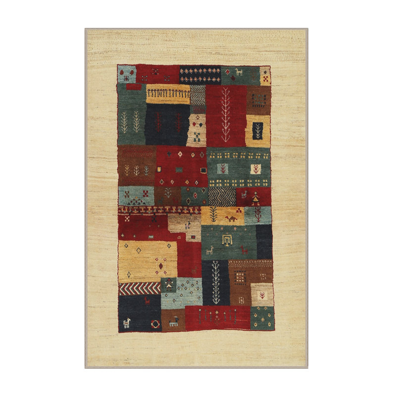 Tapis beige/noir/rouge contemporain, Rectangle 8 pi x 10 pi