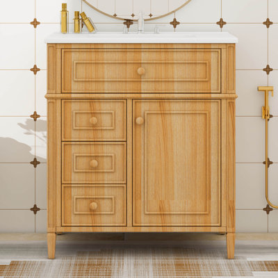 Meuble-lavabo 30 po avec lavabo, meuble-lavabo autoportant blanc avec 2 tiroirs et tiroir basculant