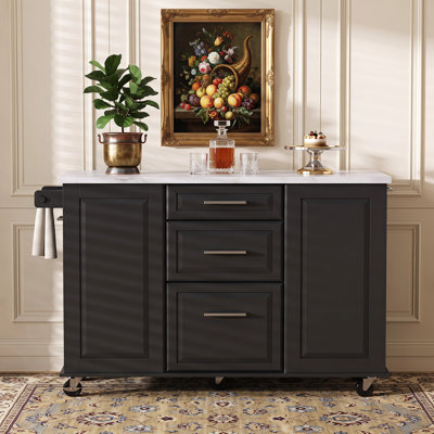 Chariot de cuisine pour îlot de cuisine sur 5 roulettes avec abattant, armoire inclinable et organisateur escamotable