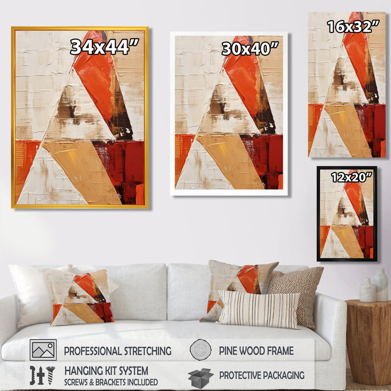 «Triangular Motions - Abstract Collages Wall Art Living Room», H 20 po x l 12 po x P 1 po, Toile avec cadre flottant noir