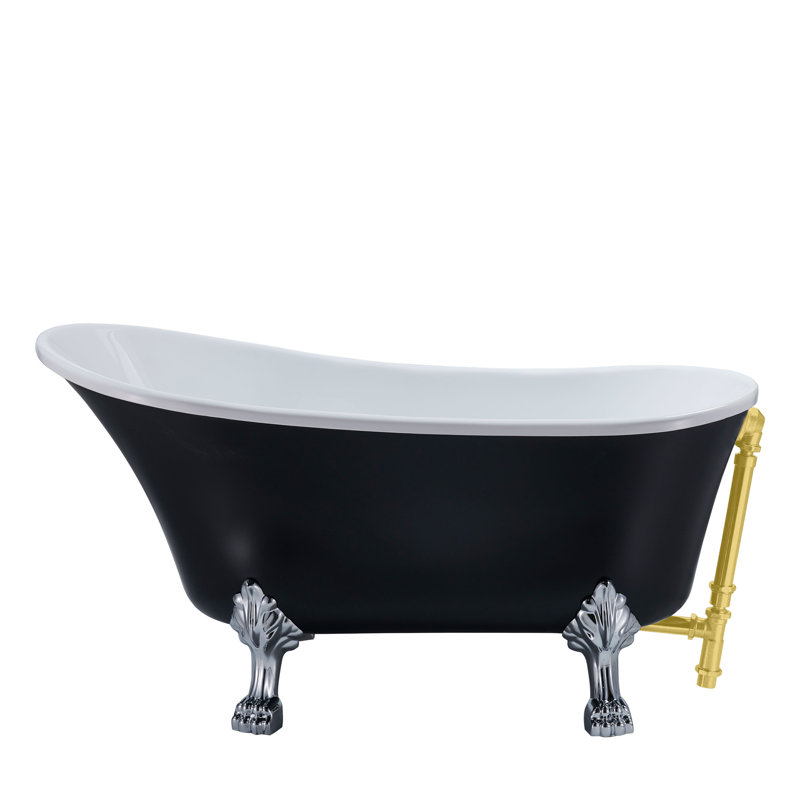 55" Streamline Clawfoot Soaking Acrylic Bathtub With Drain, Clawfeet, and Bamboo Tray, Matte Pink, Matte Pink