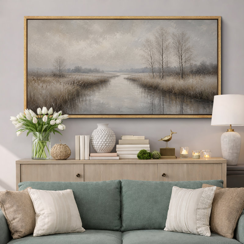 Misty Winter Wetland Landscape, H 30 po x l 60 po x P 1,5 po, Cadre naturel