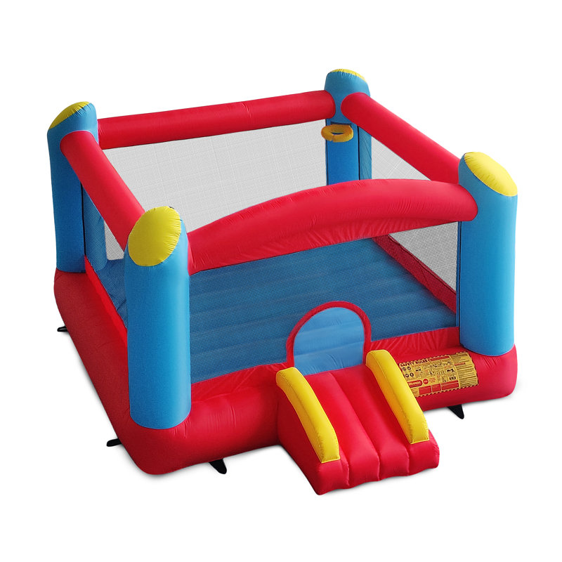 Enormous Red and Blue Inflatable Bounce House with Double Basketball Hoops