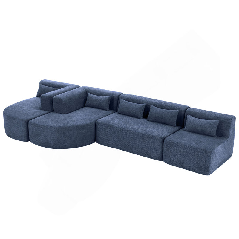 Versatile Upholstered Sofa With Multiple Configurations And Extra Pillows For Living Room, Blue Polyester