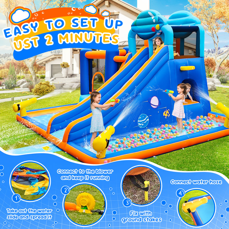 Inflatable Water Slide, 10 In 1 Water Slides Inflatables For Kids And Adults, With Air Blower, Splash And Deep Pool, Climbing Wall, Bounce House, Basketball Hoop 