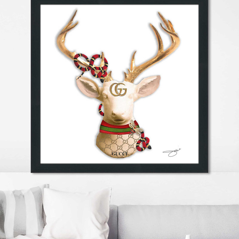 Gucci Deer (Square) par By Jodi - impression, Cadre espresso, H 25,5 po x l 25,5 po x P 1 po