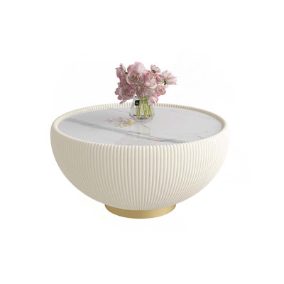 Table basse ronde moderne de luxe avec plateau en marbre et cadre en cuir pour bureau de salon