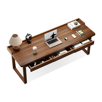Bureau rectangulaire à 3 tiroirs en bois massif de couleur noyer clair