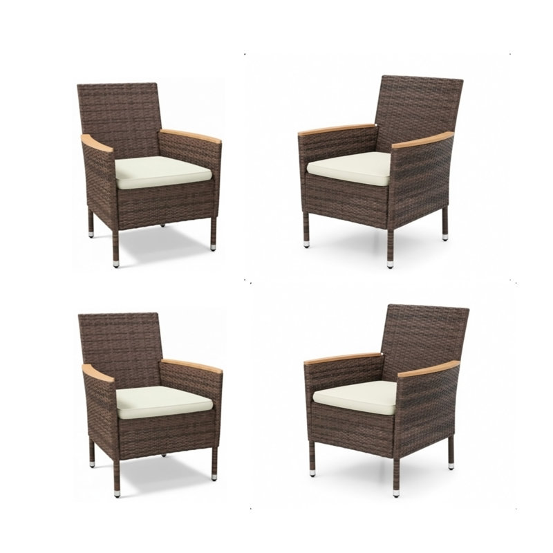 Ensemble de 4 chaises de salle à manger de patio en rotin brun résistant aux intempéries