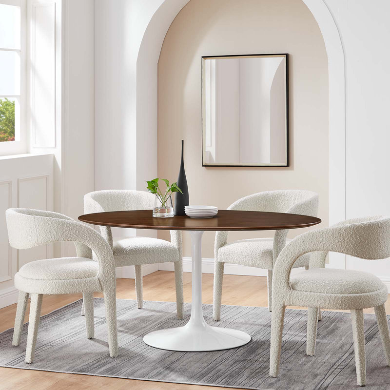 Lippa 60" Walnut Oval Wood Dining Table with White Metal Base