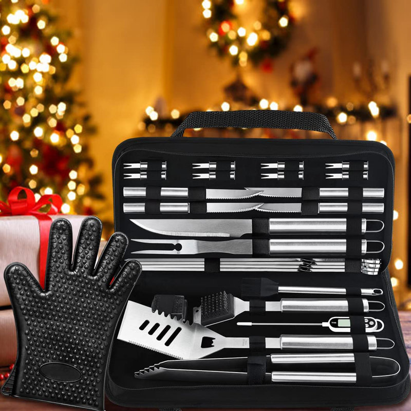 Ensemble 26 pièces d'outils de barbecue de camping, Argent