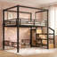 Lit mezzanine en métal avec escalier de rangement et garde-robe-126958643