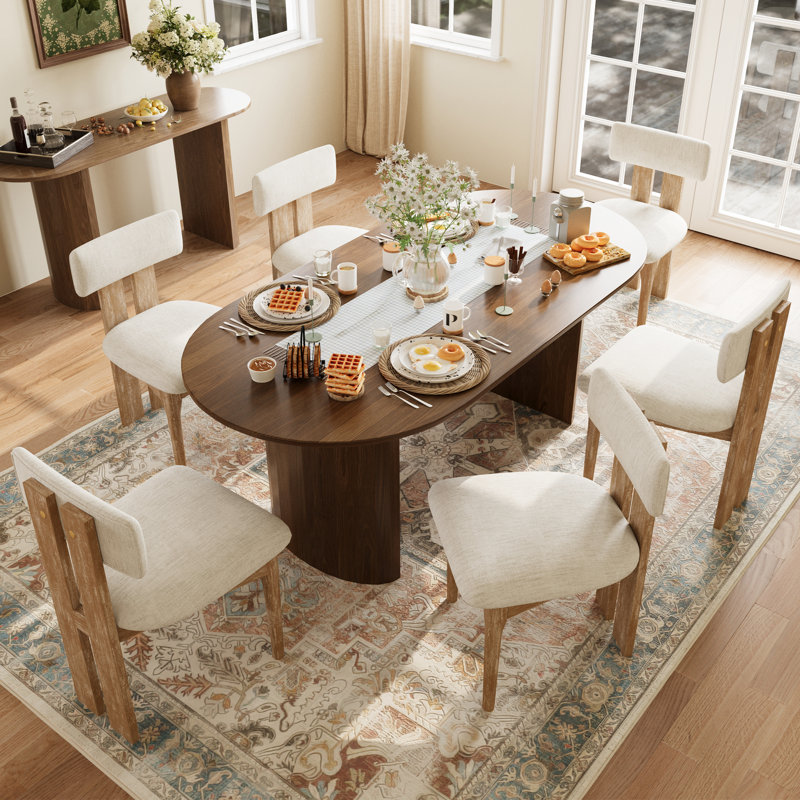 Mid Century Modern Dining Chairs, Wooden Dining Room Chairs Set Of 2, Upholstered Dining Table Chairs With Rubberwood Legs & Padded Seats-Beige
