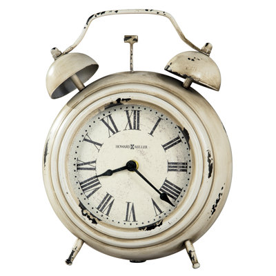Farmhouse / Country Roman Numeral Metal Quartz Movement / Crystal Tabletop Clock in Antique White