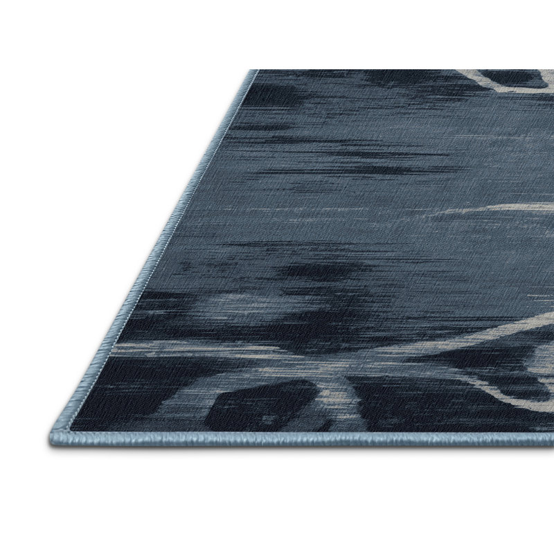 Tapis bleu abstrait lavable à la machine