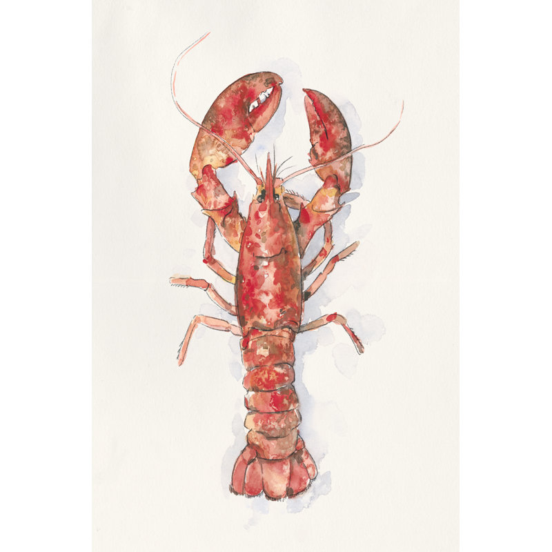 Salty Lobster I by Emma Caroline - Painting on Canvas, 46 cm H x 30 cm W, Black Floater Framed