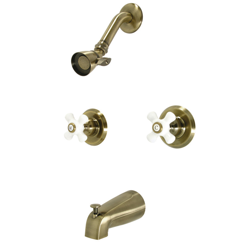 Kingston Brass Victorian Double-Handle Tub and Shower Faucet, Cross, Brushed Brass
